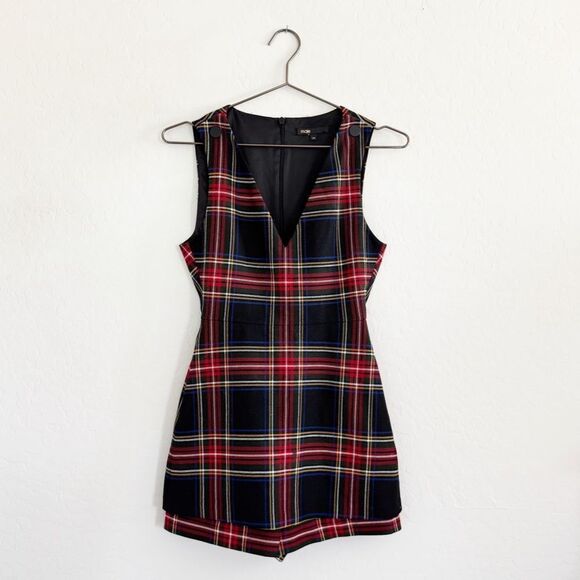 Maje size 34/US 0 IRIS Tartan Plaid Synthetic Sleeveless V-Neck Jumpsuit Romper - Picture 2 of 16